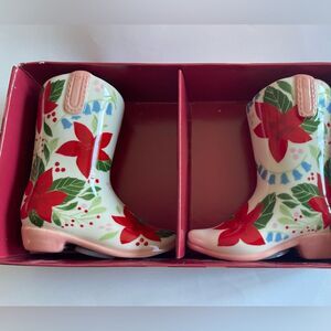 Western country cowboy Boot Salt & Pepper Shaker Set painted florlal christmas